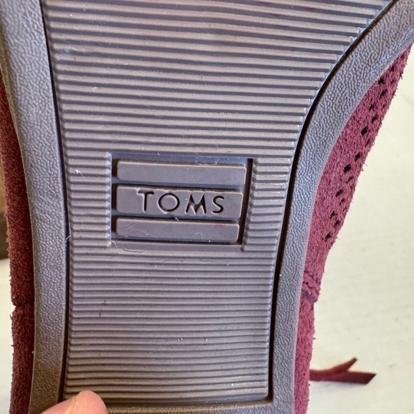 TOMS Majorca Boots Size 7.5 Block Heel Open Toe Burgundy Suede Bootie - Picture 13 of 16